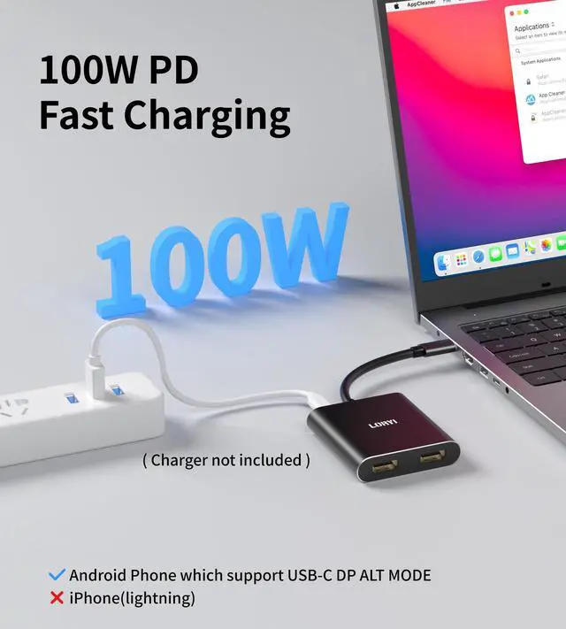 Alt view image 2 of 5 - Loryi USB C to Dual HDMI Adapter, 4 in 1 USB Type C(Compatible Thunderbolt 3/4) with 2 HDMI, PD, USB, 4K@60Hz HDMI Splitter for Extended Display Compatible for MacBook,Nintendo Switch,USB C Device
