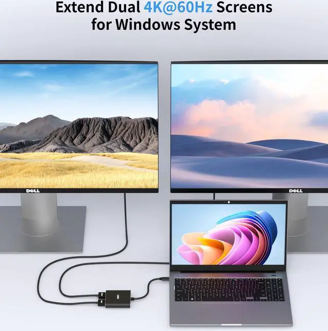 Alt view image 3 of 5 - Loryi USB C to Dual HDMI Adapter, 4 in 1 USB Type C(Compatible Thunderbolt 3/4) with 2 HDMI, PD, USB, 4K@60Hz HDMI Splitter for Extended Display Compatible for MacBook,Nintendo Switch,USB C Device