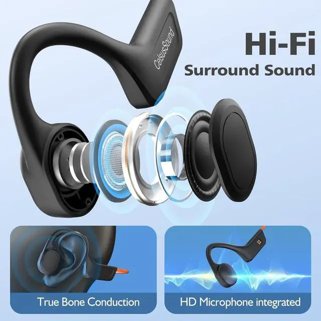 Alt view image 4 of 5 - SilisoundTek Bone Conduction Headphones,IPX7 Waterproof Wireless Running Earbuds,Open Ear Headphones Bluetooth 5.3 with Mic,10H Playtime for Running,Cycling,Hiking,Gym,Workout. (Gray)