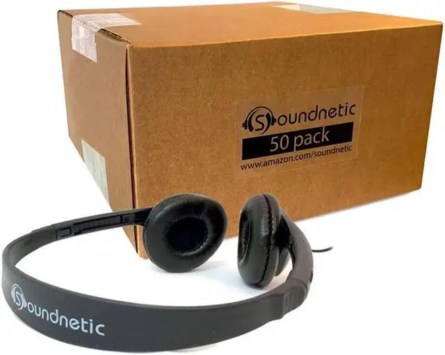 Main image of Soundnetic SN-313 50 Pack Classroom Over The Head Stereo Low Cost Headphones with Leatherette Earpads
