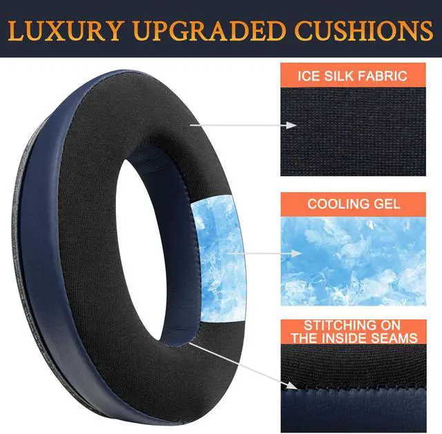 Alt view image 4 of 5 - SOULWIT Cooling Gel Ear Pads Cushions Replacement for Bose QuietComfort 45 (QC45)/QuietComfort SE (QC SE)/New Quiet Comfort Wireless Over-Ear Headphones, Earpads with Ice Silk Fabric - Navy Blue