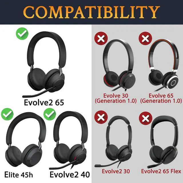 Alt view image 2 of 5 - SOULWIT Cooling Gel Earpads Replacement for Jabra Evolve2 65 (Evolve 2 65MS 65UC MS UC)/Evolve2 40 (40UC 40MS USB)/Elite 45h On-Ear Wireless Headset, Ear Pads Cushions with Ice Silk Fabric - Gold
