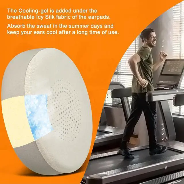 Alt view image 4 of 5 - SOULWIT Cooling Gel Earpads Replacement for Jabra Evolve2 65 (Evolve 2 65MS 65UC MS UC)/Evolve2 40 (40UC 40MS USB)/Elite 45h On-Ear Wireless Headset, Ear Pads Cushions with Ice Silk Fabric - Gold