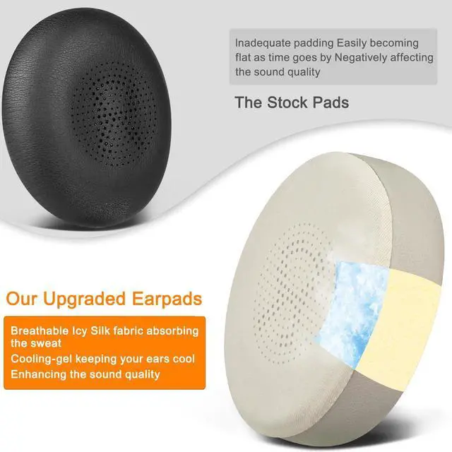 Alt view image 5 of 5 - SOULWIT Cooling Gel Earpads Replacement for Jabra Evolve2 65 (Evolve 2 65MS 65UC MS UC)/Evolve2 40 (40UC 40MS USB)/Elite 45h On-Ear Wireless Headset, Ear Pads Cushions with Ice Silk Fabric - Gold