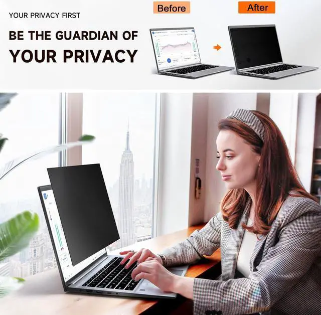 Alt view image 2 of 5 - Mamol Laptop Privacy Screen 17 Inch for 16:10 Widescreen Display, Anti Blue Light Glare Privacy Filter, Removable Laptop Screen Privacy Shield 17 in, Anti-Scratch Screen Protector