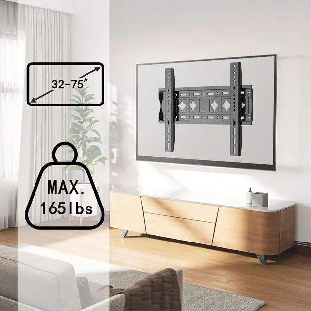 Alt view image 2 of 5 - SHTUMEC Fixed TV Wall Mount for Most 32-75 inch LED LCD OLED Flat/Curved PlasmaTVs, Low Profile TV Wall Bracket with Max VESA 600X400mm and Weight Up to 165lbs, Space Saving & Quick Installation