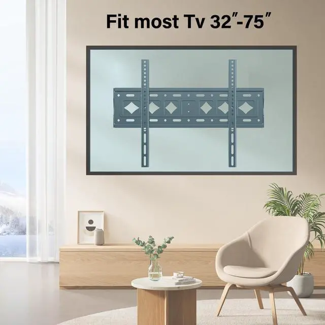 Alt view image 4 of 5 - SHTUMEC Fixed TV Wall Mount for Most 32-75 inch LED LCD OLED Flat/Curved PlasmaTVs, Low Profile TV Wall Bracket with Max VESA 600X400mm and Weight Up to 165lbs, Space Saving & Quick Installation