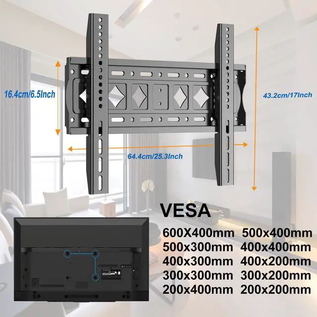 Alt view image 5 of 5 - SHTUMEC Fixed TV Wall Mount for Most 32-75 inch LED LCD OLED Flat/Curved PlasmaTVs, Low Profile TV Wall Bracket with Max VESA 600X400mm and Weight Up to 165lbs, Space Saving & Quick Installation