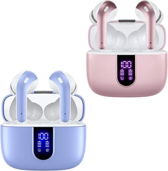 Main image of TAGRY 2 Sets X08 Pink and Purple Bluetooth Headphones True Wireless Earbuds 60H Playback Ear Buds with Wireless Charging Case in-Ear Earbuds with Mic