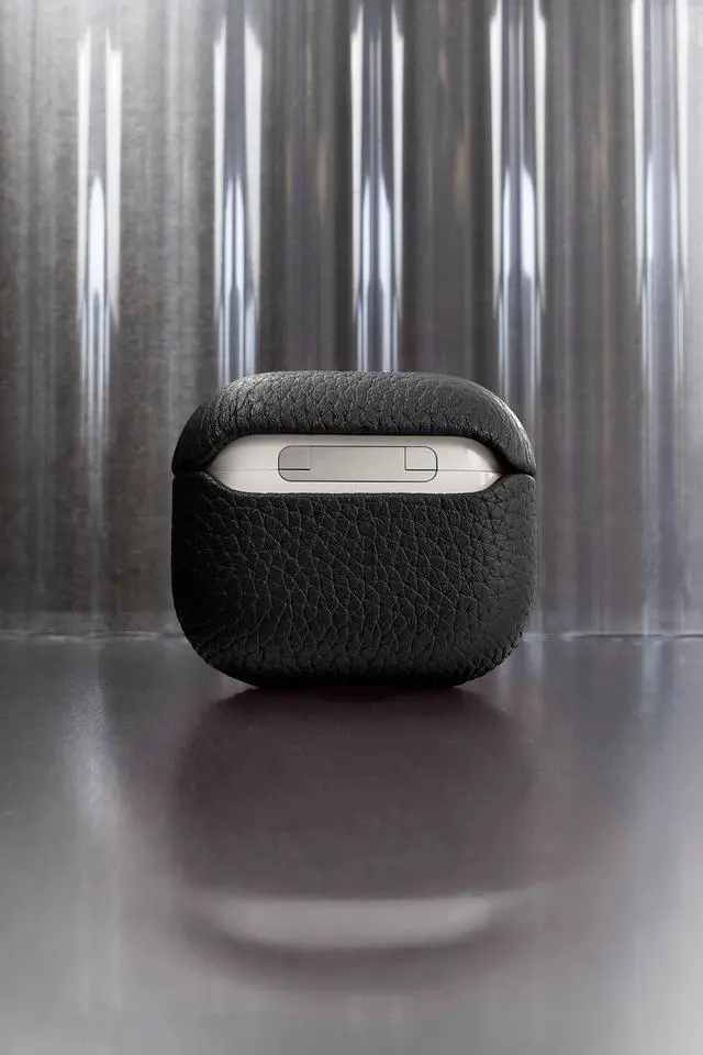 Alt view image 4 of 5 - Tapper Black Leather / 18K Gold Plated Case for AirPods (3rd generation)