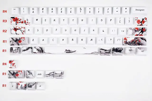 Alt view image 3 of 5 - MOLGRIA Keycaps 71 Set for Gaming Mechanical Keyboard, Custom PBT OEM Profile Key caps Japanese Style with Keycap Puller for Cherry MX 71/61 60 Percent Keyboard(Plum Blossom)