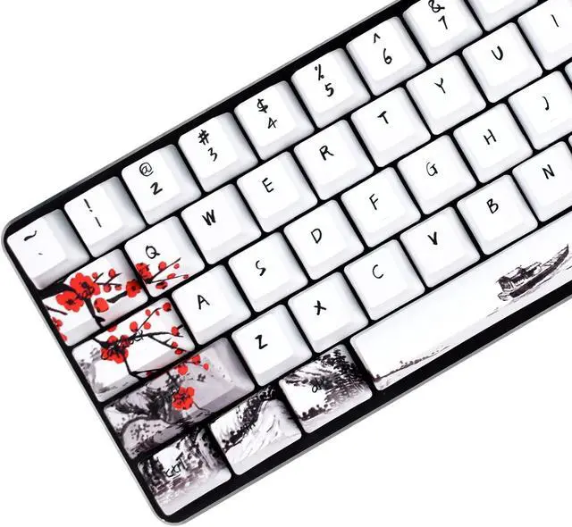 Main image of MOLGRIA Keycaps 71 Set for Gaming Mechanical Keyboard, Custom PBT OEM Profile Key caps Japanese Style with Keycap Puller for Cherry MX 71/61 60 Percent Keyboard(Plum Blossom)