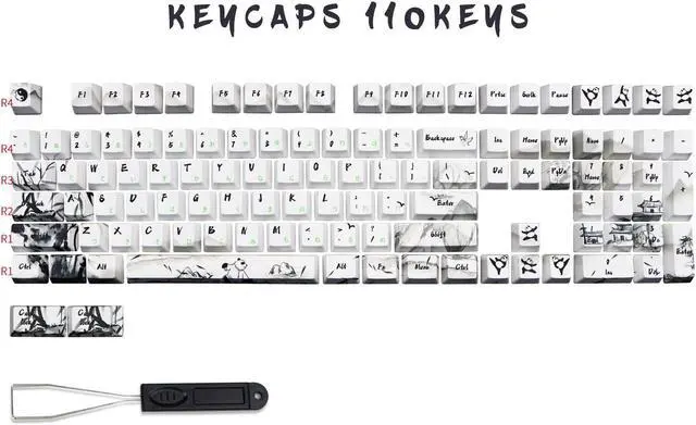 Alt view image 2 of 5 - MOLGRIA Keycaps 110 Set Ink Panda for Full Sized Keyboard, Custom PBT OEM Profile Key Caps with Japanese Font for Cherry MX Gateron Khail Switches 60 Percent Gaming Keyboard