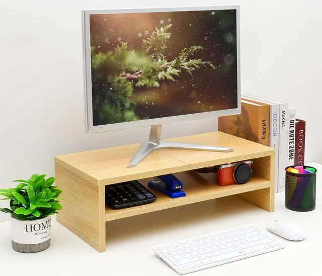 Alt view image 2 of 5 - TEAMIX 2 Tiers Desktop Monitor Stand Riser 20 Inch Printer Stand with Storage Small TV Riser Laptop Wooden Desk Organizer Shelf Bookshelf Maple (Natural Maple, 2 tiers)