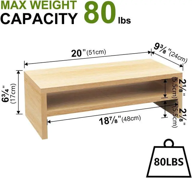 Alt view image 5 of 5 - TEAMIX 2 Tiers Desktop Monitor Stand Riser 20 Inch Printer Stand with Storage Small TV Riser Laptop Wooden Desk Organizer Shelf Bookshelf Maple (Natural Maple, 2 tiers)