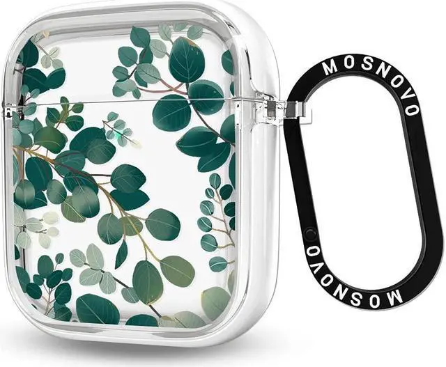 Main image of MOSNOVO for Airpods 1 Case, for Airpods 2 Case, Eucalyptus Print Protective Clear Case with Shockproof Dual Layer Hard Luxe Metal Ring Designed for AirPods 1&2 Generation