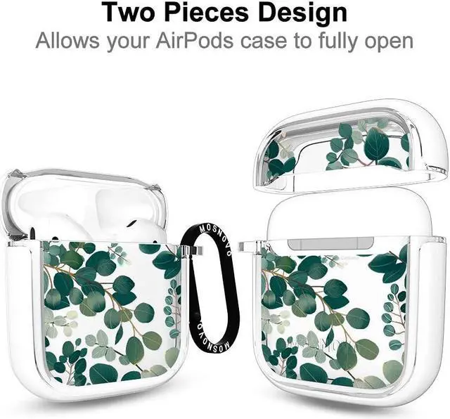 Alt view image 2 of 5 - MOSNOVO for Airpods 1 Case, for Airpods 2 Case, Eucalyptus Print Protective Clear Case with Shockproof Dual Layer Hard Luxe Metal Ring Designed for AirPods 1&2 Generation