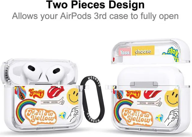 Alt view image 2 of 5 - MOSNOVO for Airpods 3 Case, for Airpods 3 Cover, Pop Culture Print Protective Clear Case with Shockproof Dual Layer Hard Luxe Metal Ring Designed for AirPods 3rd Generation