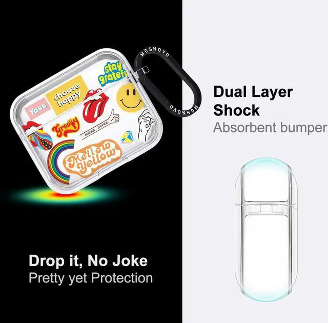 Alt view image 4 of 5 - MOSNOVO for Airpods 3 Case, for Airpods 3 Cover, Pop Culture Print Protective Clear Case with Shockproof Dual Layer Hard Luxe Metal Ring Designed for AirPods 3rd Generation