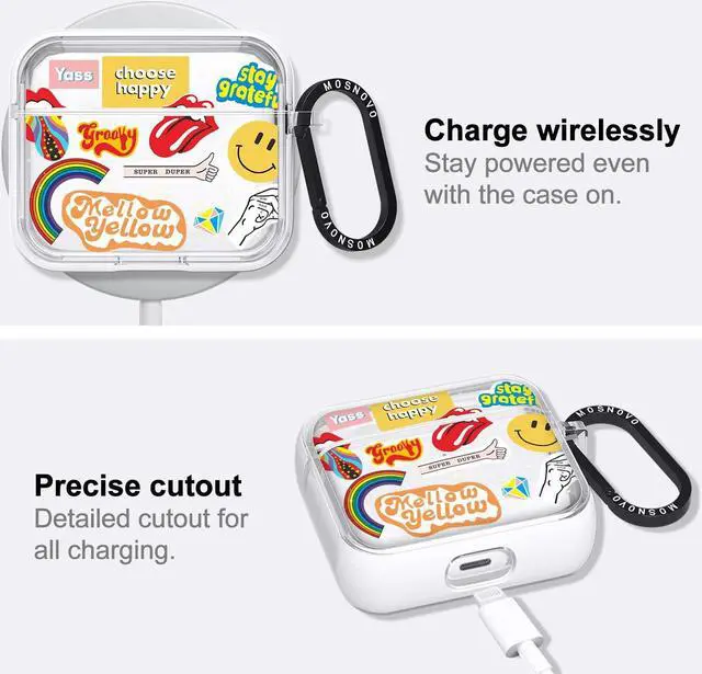 Alt view image 5 of 5 - MOSNOVO for Airpods 3 Case, for Airpods 3 Cover, Pop Culture Print Protective Clear Case with Shockproof Dual Layer Hard Luxe Metal Ring Designed for AirPods 3rd Generation