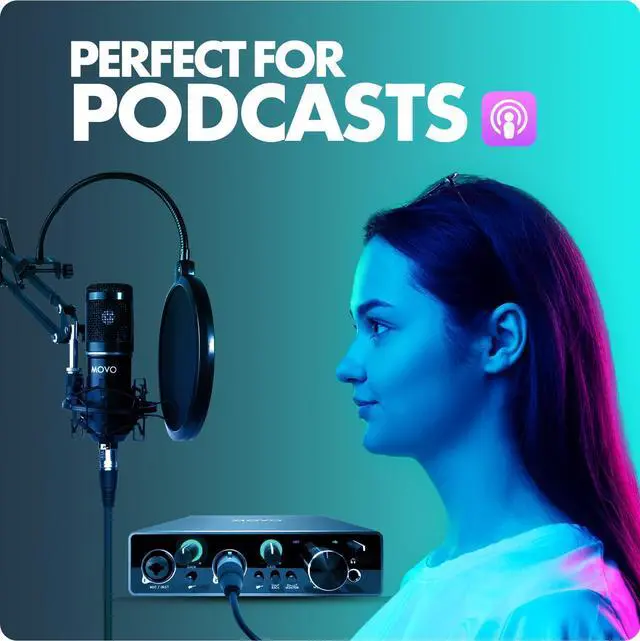 Alt view image 3 of 5 - Movo PodPakA Universal Cardioid Condenser Microphone Kit with MDX-1 2x2 Audio Interface with Articulating Scissor Arm Mic Stand - Podcast Equipment Set for YouTube, Podcast, Streaming