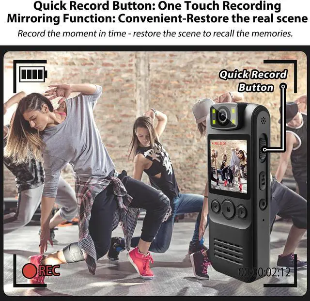 Alt view image 3 of 5 - Muayb Body Camera 1080P HD Recorder 64GB with Audio&Video/ 180deg Rotating Lens/Hotspot Connection/Loop Recording/Image Mirroring/Back Clip for Cycling/Travel (Basic version)