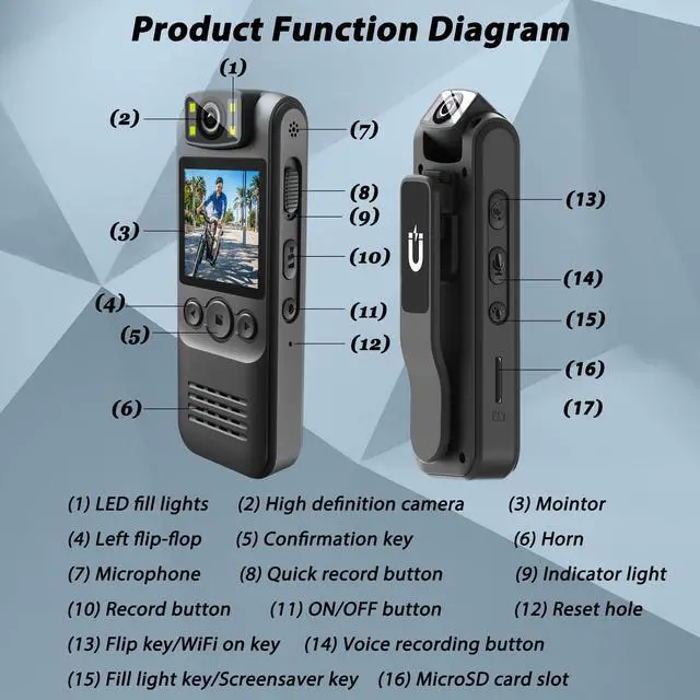 Alt view image 5 of 5 - Muayb Body Camera 1080P HD Recorder 64GB with Audio&Video/ 180deg Rotating Lens/Hotspot Connection/Loop Recording/Image Mirroring/Back Clip for Cycling/Travel (Basic version)