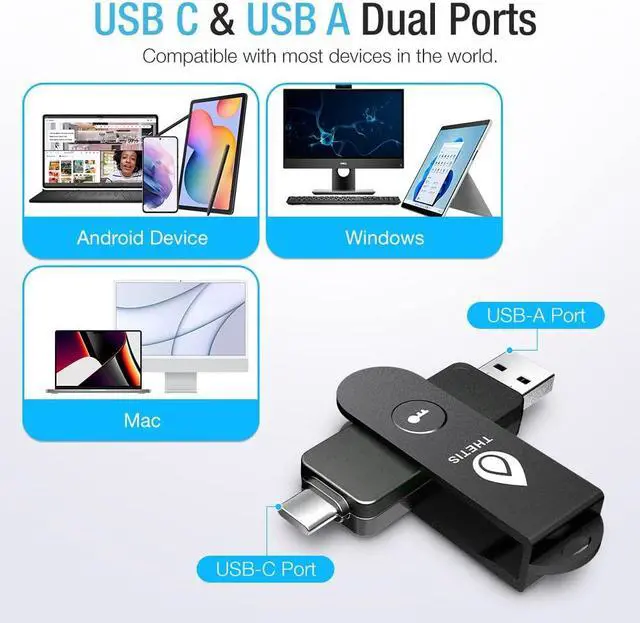 Alt view image 2 of 5 - Thetis Pro FIDO2 Security Key, Two Factor Authentication NFC Security Key FIDO 2.0, Dual USB A Ports & Type C for Multi layered Protection (HOTP) in Windows/MacOS/Linux, Gmail, Facebook,Dropbox,Github