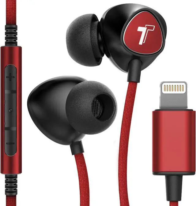 Main image of Thore iPhone Earphones (Apple MFi Certified) V110 in Ear Braided Wired Lightning Earbuds (Sweat/Water Resistant) Headphones with Mic/Volume Remote for iPhone 12/13/14 Pro Max - Red