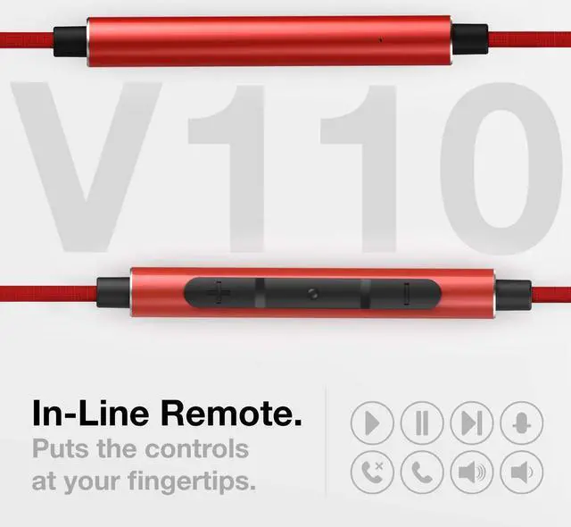 Alt view image 4 of 5 - Thore iPhone Earphones (Apple MFi Certified) V110 in Ear Braided Wired Lightning Earbuds (Sweat/Water Resistant) Headphones with Mic/Volume Remote for iPhone 12/13/14 Pro Max - Red