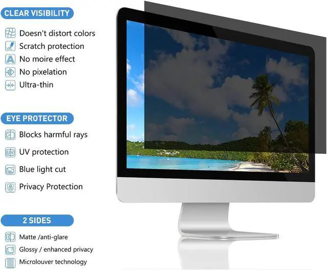 Alt view image 3 of 5 - 24 Inch Computer Privacy Screen Filter for Desktop Widescreen Monitor 16:9 Aspect Ratio - Anti-Glare - Blocks 96% UV - Anti-Scratch (2 Pack)