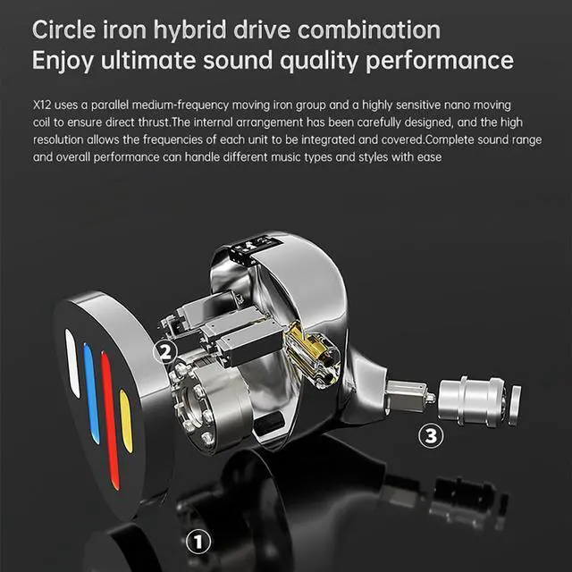 Alt view image 4 of 5 - CCA ND X12 in Ear Monitor,3 Tone Adjustable in Ear Headphones,5BA+1DD IEM Earphones,Clear Sound & Deep Bass Earphones Wired, with 2pin Detachable Cable