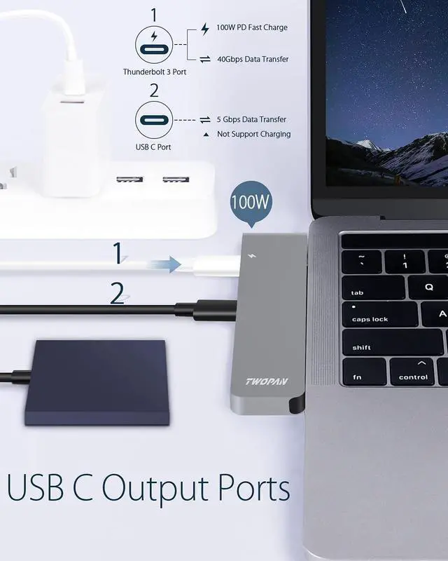 Alt view image 4 of 5 - TWOPAN USB C Hub for MacBook Pro, 7 in 2 USB C to 4K HDMI Multiport Adapter, Thunderbolt PD Port, USB 3.0 Ports, SD/TF Card Reader for MacBook Air/Pro 2020/2019/2018