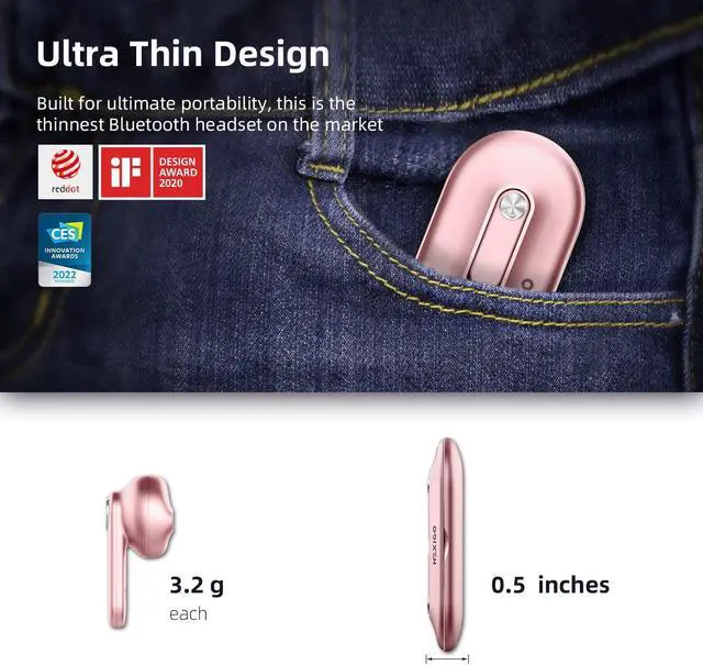 Alt view image 2 of 5 - NexiGo Air T2 (Gen 2) Ultra-Thin Wireless Earbuds, Qualcomm QCC3040, Bluetooth 5.2, 4-Mic CVC 8.0 Noise Cancelling for Clear Calls, Volume Control, aptX, 28H Playtime, IPX5, Rose Gold