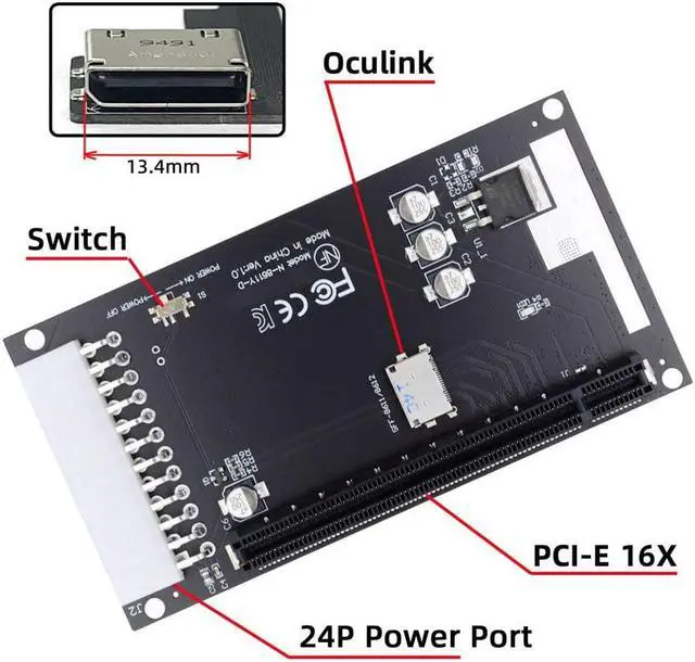 Alt view image 2 of 5 - NFHK 4X Oculink SFF-8612 SFF-8611 to PCIE PCI-Express 16x Adapter with ATX 24pin Power Port for Mainboard Graphics Card