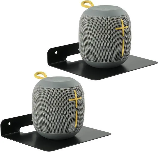 Main image of TXEsign Small Floating Shelves 6" Speaker Shelf-2 Pack Small Shelf Metal Speaker Mount Shelves for Bluetooth Speaker, Webcam, Cell Phones, Mesh Router,Toy Display Shelf Speakers Shelf (Black, 2)