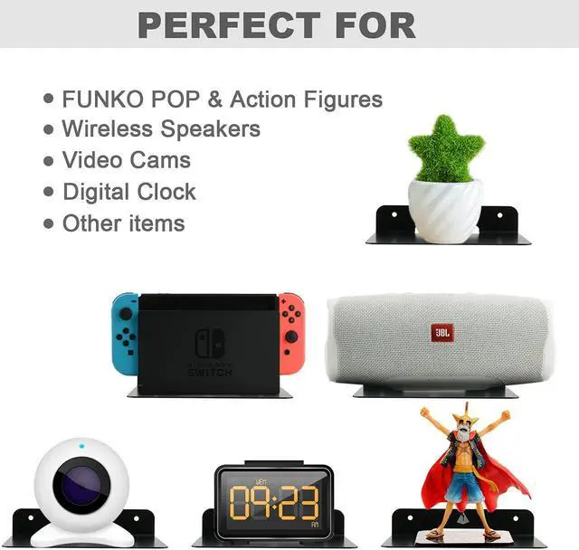 Alt view image 3 of 5 - TXEsign Small Floating Shelves 6" Speaker Shelf-2 Pack Small Shelf Metal Speaker Mount Shelves for Bluetooth Speaker, Webcam, Cell Phones, Mesh Router,Toy Display Shelf Speakers Shelf (Black, 2)