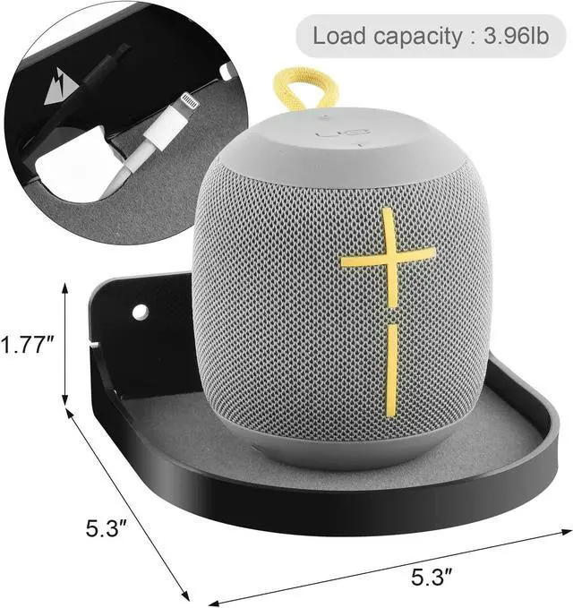 Alt view image 2 of 5 - TXEsign 2 Pack 5.3"Small Floating Shelves Acrylic Hanging Shelf Adhesive & Screw Wall Mount Small Shelf for Bluetooth Speaker, Webcam, Action Figures Speaker Shelf Mount (Black-2 Pack)