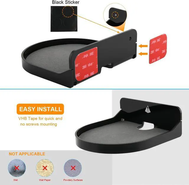 Alt view image 4 of 5 - TXEsign 2 Pack 5.3"Small Floating Shelves Acrylic Hanging Shelf Adhesive & Screw Wall Mount Small Shelf for Bluetooth Speaker, Webcam, Action Figures Speaker Shelf Mount (Black-2 Pack)