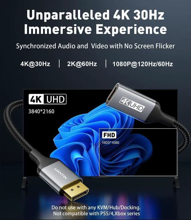 Alt view image 2 of 5 - UANTIN 10-Pack Display Port to HDMI 4K Adapter | Braided DP DisplayPort Male to HDMI Female Uni-Directional Converter for PC Dell HP AMD NVIDIA Laptop HDTV Monitor and Other Passive