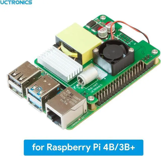 Alt view image 2 of 5 - UCTRONICS PoE+ Hat for Raspberry Pi, 5V 4.5A Max IEEE802.3af/at Complaint Power Over Ethernet with Cooling Fan for Raspberry Pi 4B/3B+