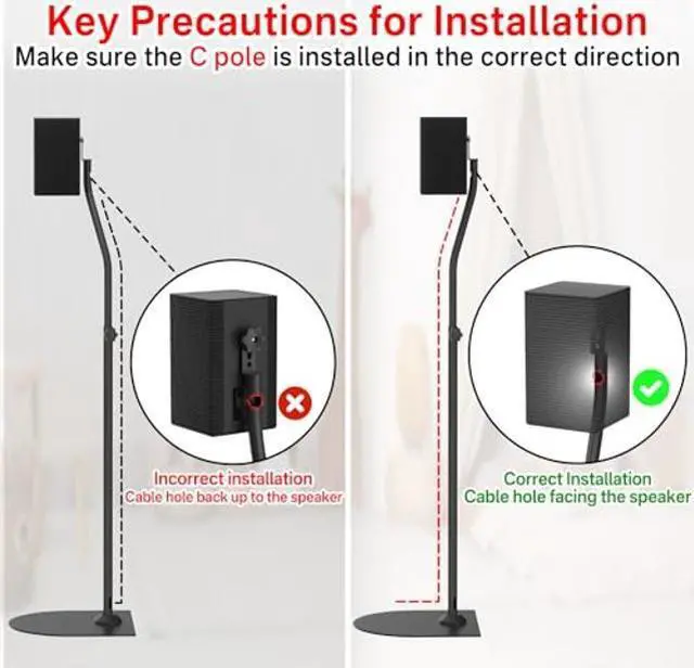 Alt view image 4 of 5 - Speaker Stand Pair for Samsung Rear Speaker Stands and Wall Mount - Height Adjustable Extend 33" to 42" Floor Speaker Stand for HW-Q990C and More Samsung Surround Sound with Keyhole or Thread Hole