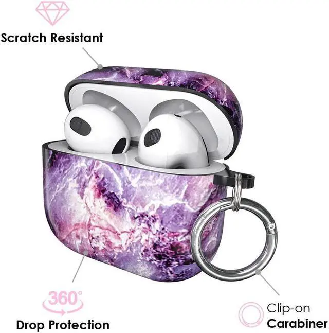 Alt view image 3 of 4 - Velvet Caviar AirPods 3rd Generation Case Cute Protective Cover - Compatible with Apple AirPods 3 Case for Women with Keychain - 2021 Gen 3 (Purple Marble)