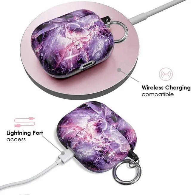 Alt view image 4 of 4 - Velvet Caviar AirPods 3rd Generation Case Cute Protective Cover - Compatible with Apple AirPods 3 Case for Women with Keychain - 2021 Gen 3 (Purple Marble)