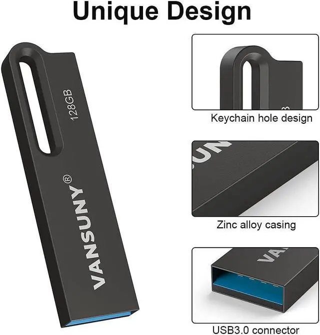 Alt view image 4 of 5 - Vansuny 2 Pack USB 3.0 Flash Drives 128GB Metal Waterproof Flash Drive Ultra High Speed Memory Stick, Portable Thumb Drive for PC/Tablets/Mac/Laptop
