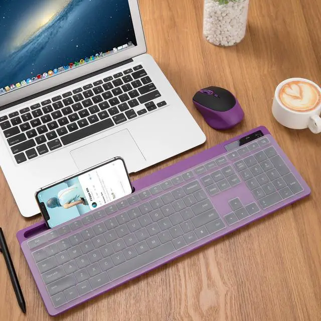 Alt view image 2 of 5 - VIVEFOX 2.4GHz Silent USB Wireless Keyboard and Mouse Combo - Full-Size Keyboard with Phone Holder and Mouse for Computer, Desktop and Laptop (Purple)