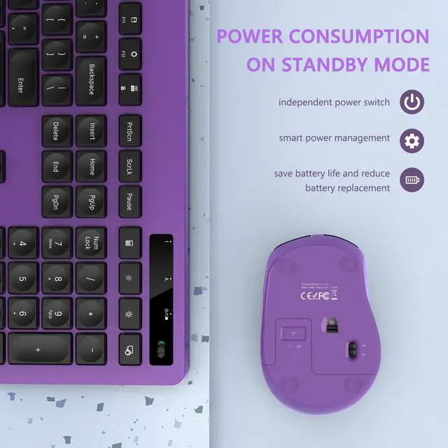 Alt view image 3 of 5 - VIVEFOX 2.4GHz Silent USB Wireless Keyboard and Mouse Combo - Full-Size Keyboard with Phone Holder and Mouse for Computer, Desktop and Laptop (Purple)