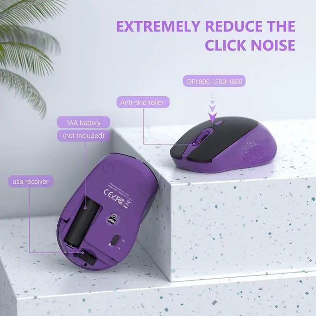 Alt view image 5 of 5 - VIVEFOX 2.4GHz Silent USB Wireless Keyboard and Mouse Combo - Full-Size Keyboard with Phone Holder and Mouse for Computer, Desktop and Laptop (Purple)