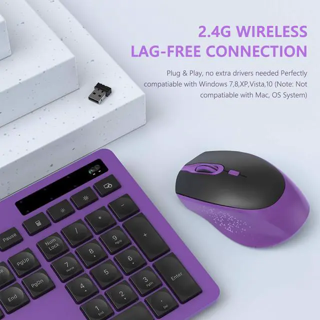 Alt view image 4 of 5 - VIVEFOX 2.4GHz Silent USB Wireless Keyboard and Mouse Combo - Full-Size Keyboard with Phone Holder and Mouse for Computer, Desktop and Laptop (Purple)