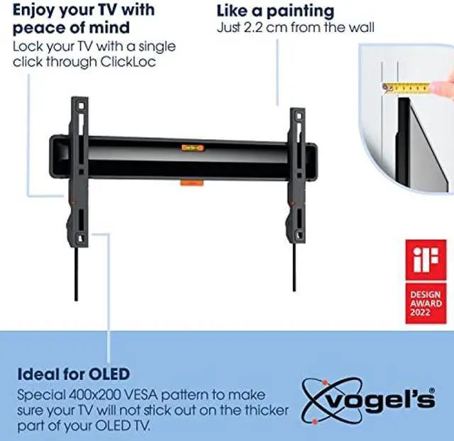 Alt view image 3 of 5 - Vogel's TVM 3405SP Flat OLED TV Wall Mount for 32-77 inch TV, Max. 50kg, TV Holder Max. VESA 400 x 200 (LG OLED B and C series), Distance to The Wall only 2.2 cm